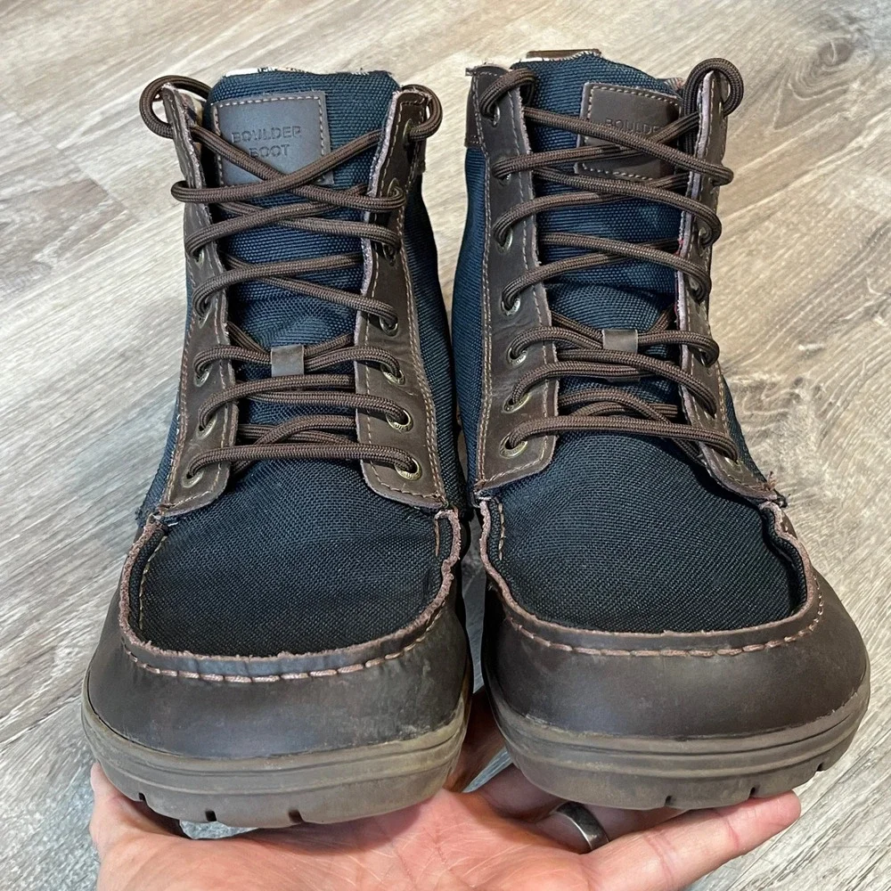 Lems Boulder Boot Navy Stout Mens 46 Minimalist Zero Drop Leather Nylon Boots